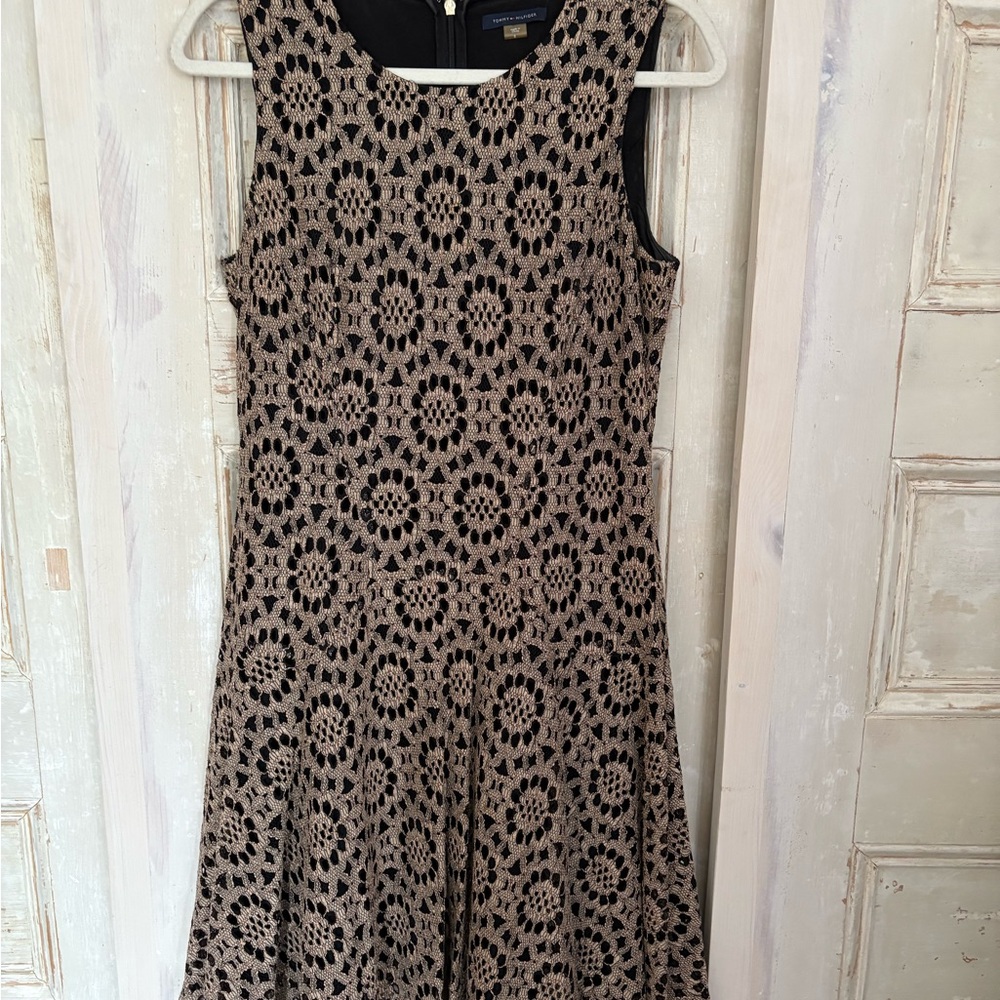Elegant Black and Tan Lace Dress